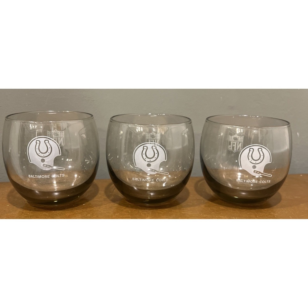 Baltimore Colts NFL Stemless Drinking Glasses Set of 3 Vintage Team Logo Smokey